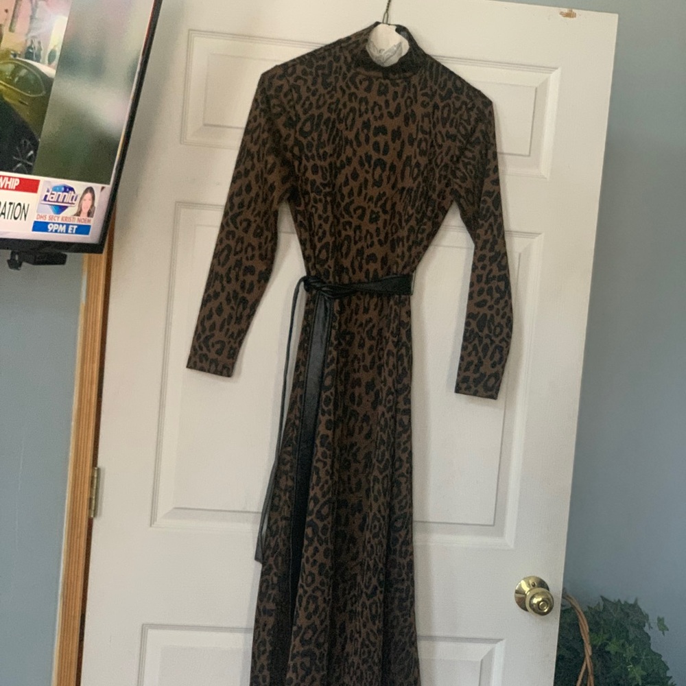 Chic Leopard Print Long Sleeve Dress